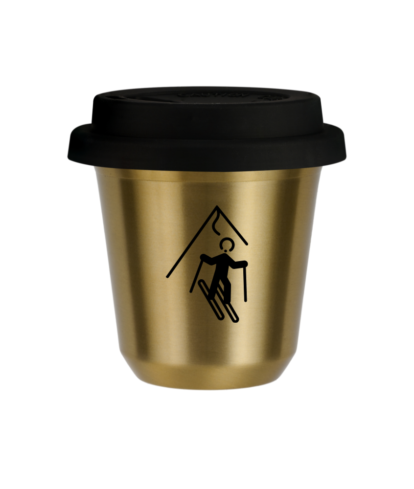 Tasse 80 ml OR "Ski", avec couvercle noir