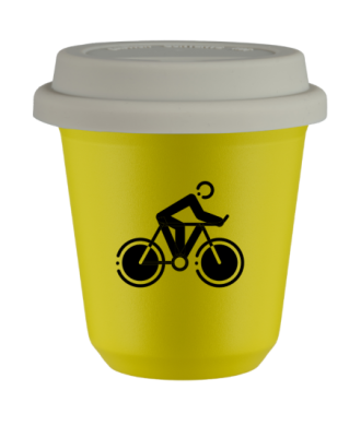 Tasse 80 ml JAUNE "Cyclisme 2 (noir)", avec couvercle blanc Tasse 80 ml JAUNE "Cyclisme 2 (noir)", avec couvercle blanc
