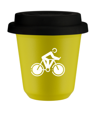 Tasse 80 ml JAUNE "Cyclisme 2 (blanc)", avec couvercle noir Tasse 80 ml JAUNE "Cyclisme 2 (blanc)", avec couvercle noir
