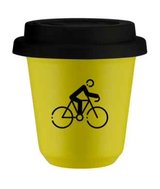 Tasse 80 ml JAUNE "Cyclisme 3 (noir)", avec couvercle noir Tasse 80 ml JAUNE "Cyclisme 3 (noir)", avec couvercle noir