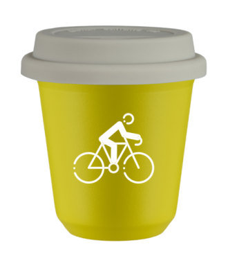 Tasse 80 ml JAUNE "Cyclisme 3 (blanc)", avec couvercle blanc Tasse 80 ml JAUNE "Cyclisme 3 (blanc)", avec couvercle blanc