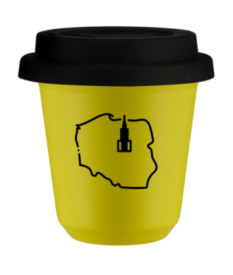Tasse 80 ml JAUNE "Pologne", avec couvercle noir Tasse 80 ml JAUNE "Pologne", avec couvercle noir