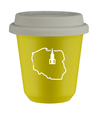 Tasse 80 ml JAUNE "Pologne (blanc)", avec couvercle blanc Tasse 80 ml JAUNE "Pologne (blanc)", avec couvercle blanc