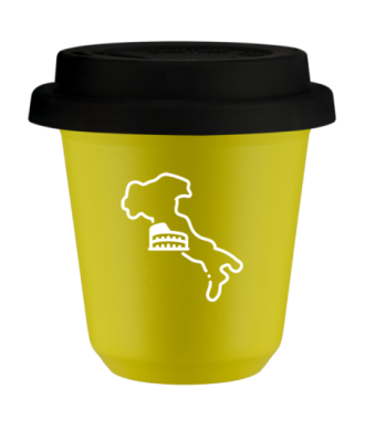 Tasse 80 ml JAUNE "Italie (blanc)", avec couvercle noir Tasse 80 ml JAUNE "Italie (blanc)", avec couvercle noir