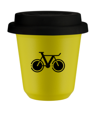 Tasse 80 ml JAUNE "Vélo 1", avec couvercle noir Tasse 80 ml JAUNE "Vélo 1", avec couvercle noir