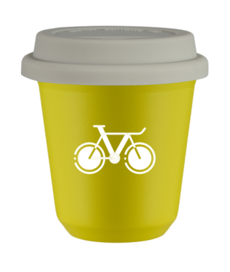Tasse 80 ml JAUNE "Vélo 1 (blanc)", avec couvercle blanc Tasse 80 ml JAUNE "Vélo 1 (blanc)", avec couvercle blanc