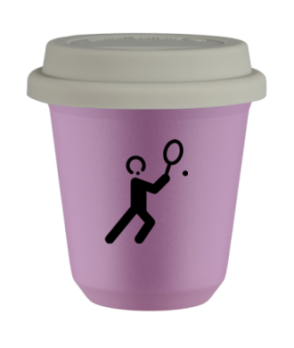 Tasse 80 ml LILAS "Tennis 1 (noir)", avec couvercle blanc Tasse 80 ml LILAS "Tennis 1 (noir)", avec couvercle blanc
