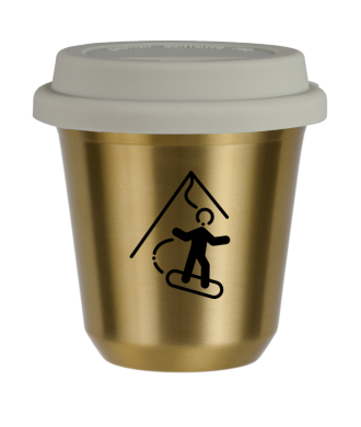 Tasse 80 ml OR "Snowboard", avec couvercle blanc Tasse 80 ml OR "Snowboard", avec couvercle blanc