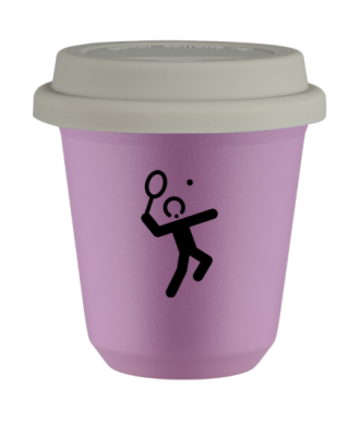 Tasse 80 ml LILAS "Tennis 2 (noir)", avec couvercle blanc Tasse 80 ml LILAS "Tennis 2 (noir)", avec couvercle blanc