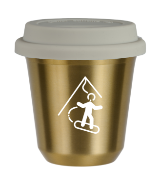 Tasse 80 ml OR "Snowboard (blanc)", avec couvercle blanc Tasse 80 ml OR "Snowboard (blanc)", avec couvercle blanc