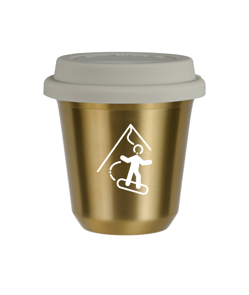 Tasse 80 ml OR "Snowboard (blanc)", avec couvercle blanc