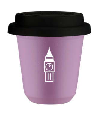 Tasse 80 ml LILAS "BIG BEN (blanc)", avec couvercle noir Tasse 80 ml LILAS "BIG BEN (blanc)", avec couvercle noir