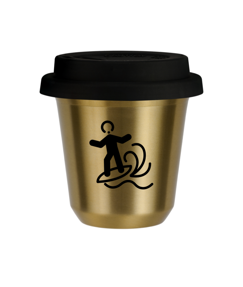 Tasse 80 ml OR "Planche à voile (noir)", avec couvercle noir