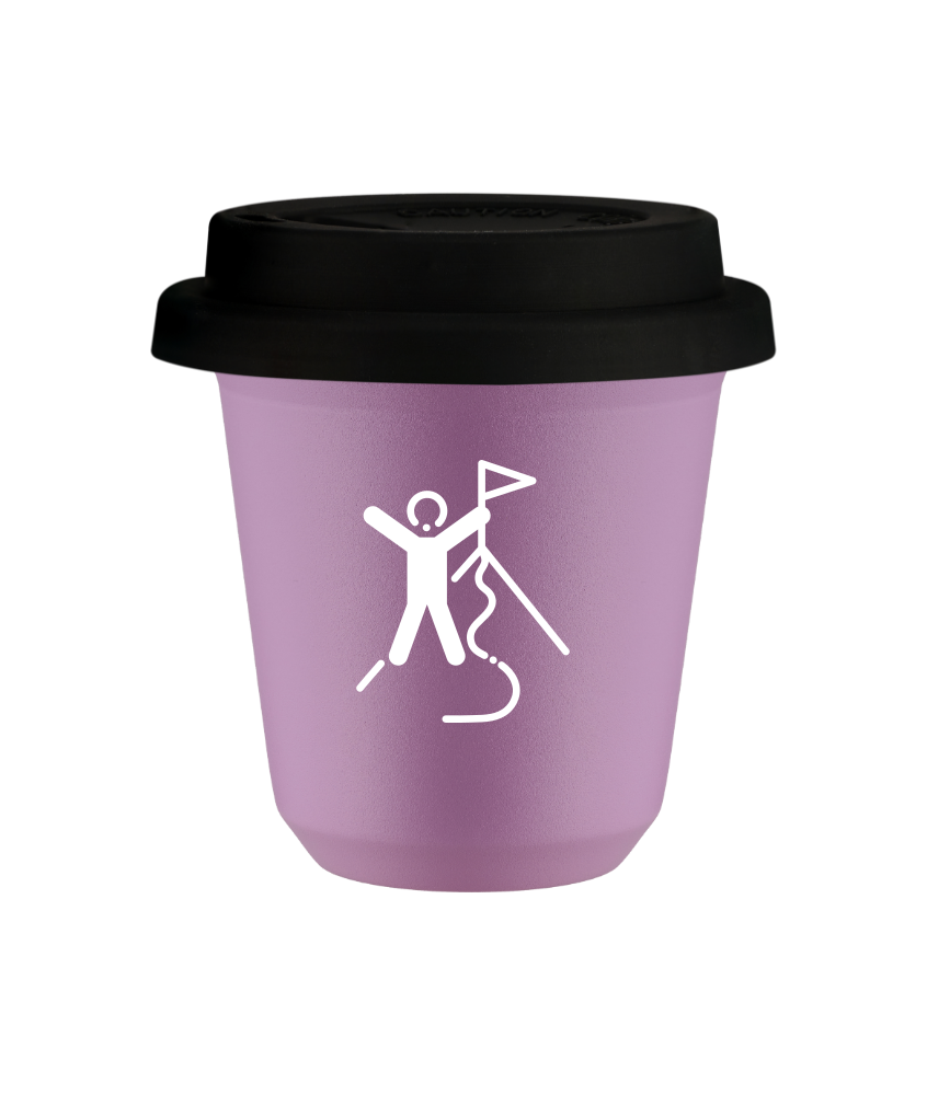 Tasse 80 ml LILAS "Escalade 1 (blanc)", avec couvercle noir Tasse 80 ml LILAS "Escalade 1 (blanc)", avec couvercle noir