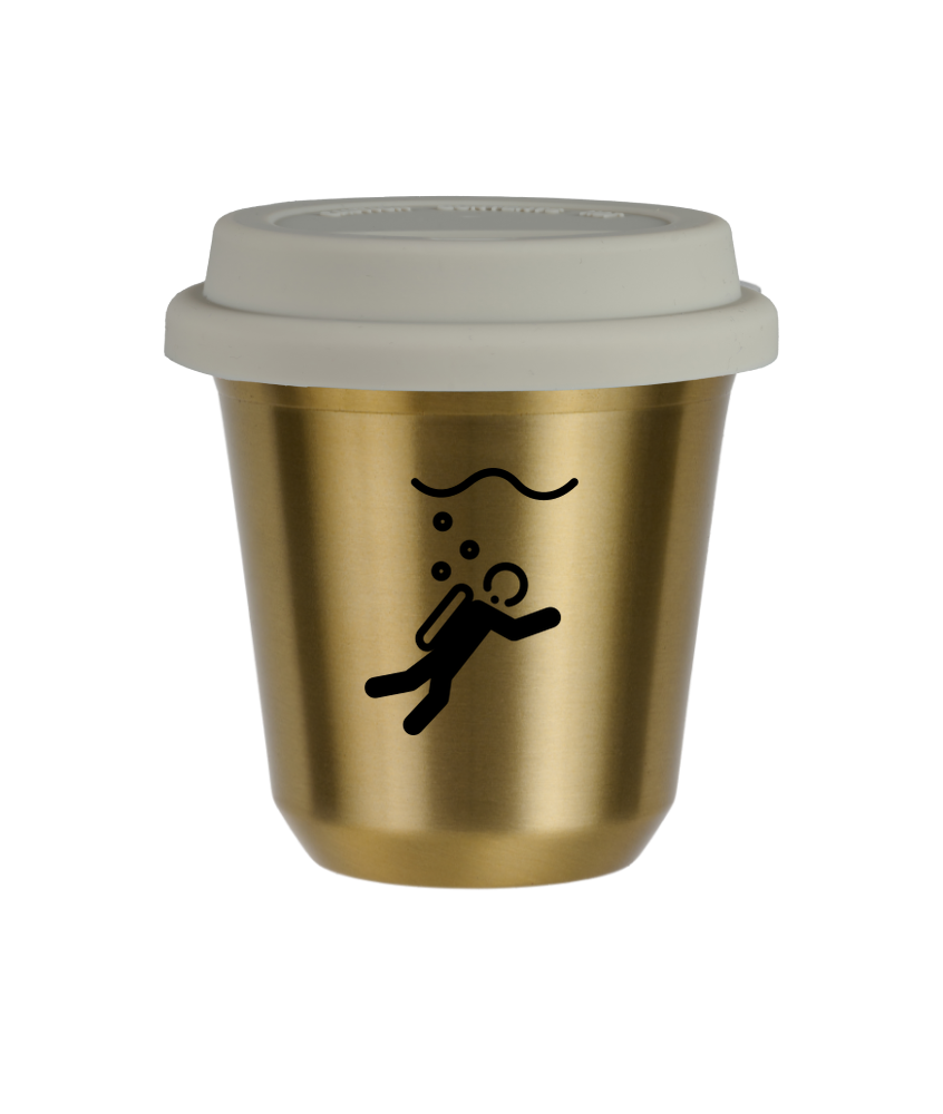Tasse 80 ml OR "Plongée", avec couvercle blanc