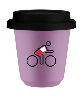 Tasse 80 ml LILAS "Cycliste aux couleurs polonaises", avec couvercle noir Tasse 80 ml LILAS "Cycliste aux couleurs polonaises", avec couvercle noir