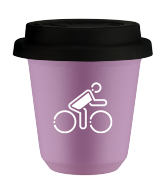 Tasse 80 ml LILAS "Cycliste aux couleurs polonaises (blanc)", avec couvercle noir Tasse 80 ml LILAS "Cycliste aux couleurs polonaises (blanc)", avec couvercle noir