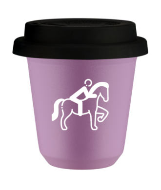 Tasse 80 ml LILAS "Équitation 2 (blanc)", avec couvercle noir Tasse 80 ml LILAS "Équitation 2 (blanc)", avec couvercle noir