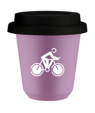 Tasse 80 ml LILAS "Cyclisme 2 (blanc)", avec couvercle noir Tasse 80 ml LILAS "Cyclisme 2 (blanc)", avec couvercle noir