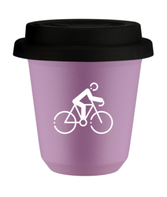 Tasse 80 ml LILAS "Cyclisme 3 (blanc)", avec couvercle noir Tasse 80 ml LILAS "Cyclisme 3 (blanc)", avec couvercle noir