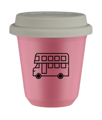 Tasse 80 ml ROSE "Bus", avec couvercle blanc Tasse 80 ml ROSE "Bus", avec couvercle blanc