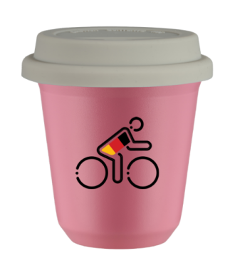 Tasse 80 ml ROSE "Cycliste aux couleurs allemandes", avec couvercle blanc Tasse 80 ml ROSE "Cycliste aux couleurs allemandes", avec couvercle blanc