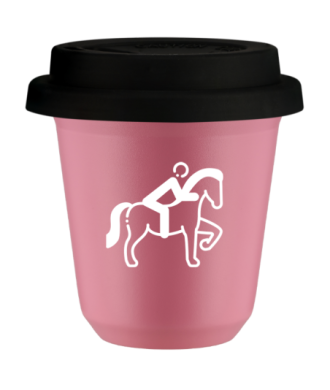 Tasse 80 ml ROSE "Équitation 2 (blanc)", avec couvercle noir Tasse 80 ml ROSE "Équitation 2 (blanc)", avec couvercle noir