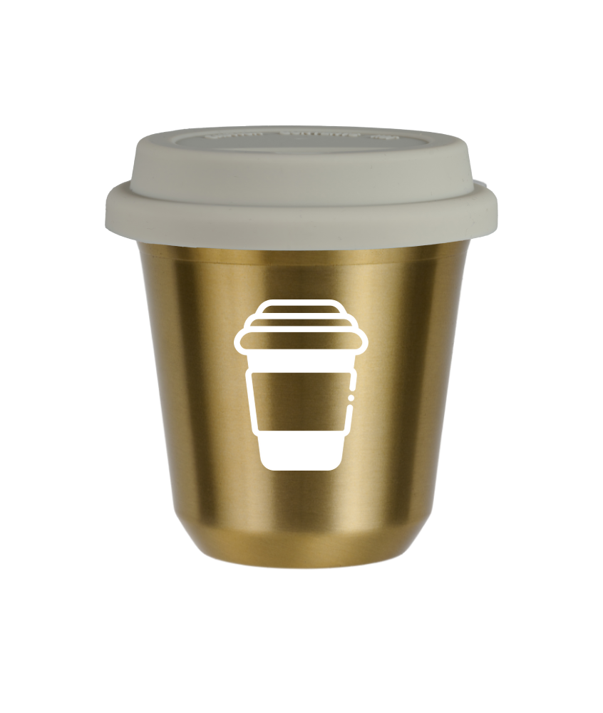 Tasse 80 ml OR, avec couvercle blanc