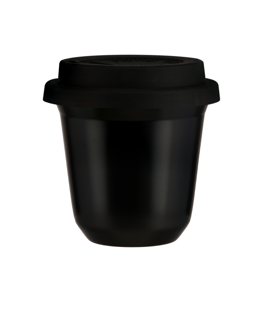 Tasse 150 ml NOIR, avec couvercle noir