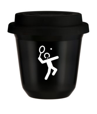 Tasse 150 ml NOIR "Tennis 2 (blanc)", avec couvercle noir Tasse 150 ml NOIR "Tennis 2 (blanc)", avec couvercle noir