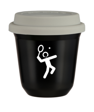 Tasse 150 ml NOIR "Tennis 2 (blanc)", avec couvercle blanc Tasse 150 ml NOIR "Tennis 2 (blanc)", avec couvercle blanc