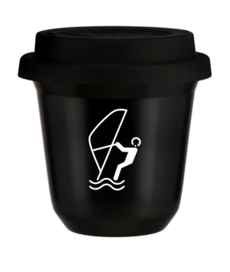 Tasse 150 ml NOIR "Sports nautiques (blanc)", avec couvercle noir Tasse 150 ml NOIR "Sports nautiques (blanc)", avec couvercle noir