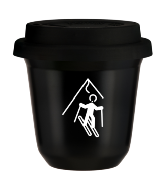 Tasse 150 ml NOIR "Ski (blanc)", avec couvercle noir Tasse 150 ml NOIR "Ski (blanc)", avec couvercle noir