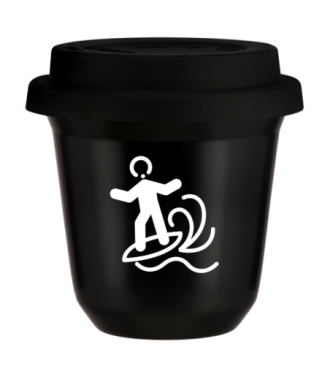 Tasse 150 ml NOIR "Planche à voile (blanc)", avec couvercle noir Tasse 150 ml NOIR "Planche à voile (blanc)", avec couvercle noir
