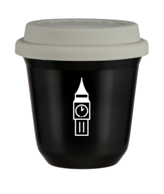 Tasse 150 ml NOIR "BIG BEN (blanc)", avec couvercle blanc Tasse 150 ml NOIR "BIG BEN (blanc)", avec couvercle blanc