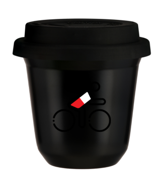 Tasse 80 ml NOIR "Cycliste aux couleurs polonaises (noir)", avec couvercle noir Tasse 80 ml NOIR "Cycliste aux couleurs polonaises (noir)", avec couvercle noir