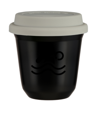 Tasse 150 ml NOIR "Natation (noir)", avec couvercle blanc Tasse 150 ml NOIR "Natation (noir)", avec couvercle blanc