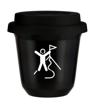 Tasse 150 ml NOIR "Escalade 1 (blanc)", avec couvercle noir Tasse 150 ml NOIR "Escalade 1 (blanc)", avec couvercle noir