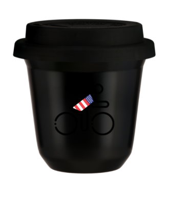 Tasse 150 ml NOIR "Cycliste aux couleurs britanniques", avec couvercle noir Tasse 150 ml NOIR "Cycliste aux couleurs britanniques", avec couvercle noir