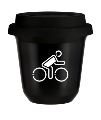 Tasse 150 ml NOIR "Cycliste aux couleurs polonaises (blanc)", avec couvercle noir Tasse 150 ml NOIR "Cycliste aux couleurs polonaises (blanc)", avec couvercle noir