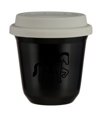 Tasse 150 ml NOIR "Équitation 2", avec couvercle blanc Tasse 150 ml NOIR "Équitation 2", avec couvercle blanc