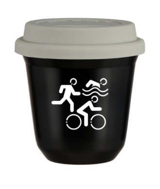 Tasse 150 ml NOIR "Sports (blanc)", avec couvercle blanc Tasse 150 ml NOIR "Sports (blanc)", avec couvercle blanc