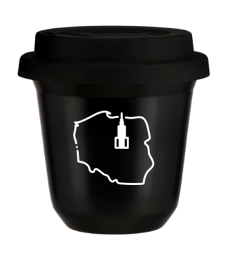Tasse 150 ml NOIR "Pologne (blanc)", avec couvercle noir Tasse 150 ml NOIR "Pologne (blanc)", avec couvercle noir