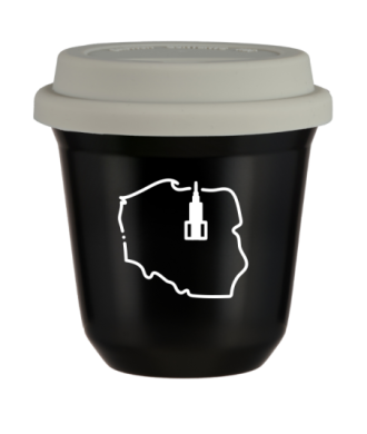 Tasse 150 ml NOIR "Pologne (blanc)", avec couvercle blanc Tasse 150 ml NOIR "Pologne (blanc)", avec couvercle blanc