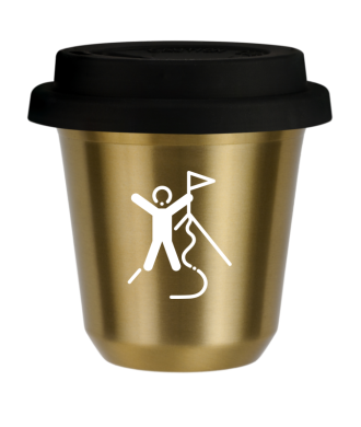 Tasse 80 ml OR "Escalade 1 (blanc)", avec couvercle noir Tasse 80 ml OR "Escalade 1 (blanc)", avec couvercle noir