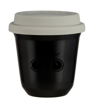 Tasse 150 ml NOIR "Vélo 1", avec couvercle blanc Tasse 150 ml NOIR "Vélo 1", avec couvercle blanc