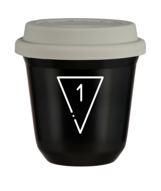 Tasse 150 ml NOIR "1 (blanc)", avec couvercle blanc Tasse 150 ml NOIR "1 (blanc)", avec couvercle blanc