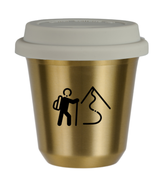 Tasse 80 ml OR "Escalade 2", avec couvercle blanc Tasse 80 ml OR "Escalade 2", avec couvercle blanc