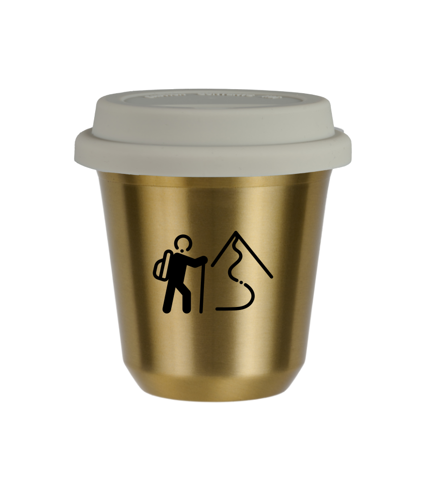 Tasse 80 ml OR "Escalade 2", avec couvercle blanc