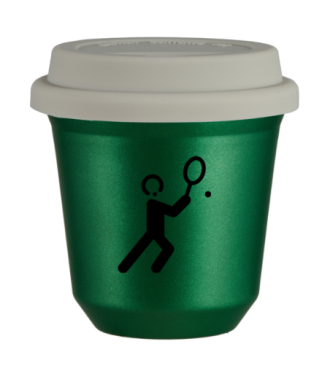 Tasse 150 ml VERT MÉTALLIQUE "Tennis 1 (noir)", avec couvercle blanc Tasse 150 ml VERT MÉTALLIQUE "Tennis 1 (noir)", avec couvercle blanc